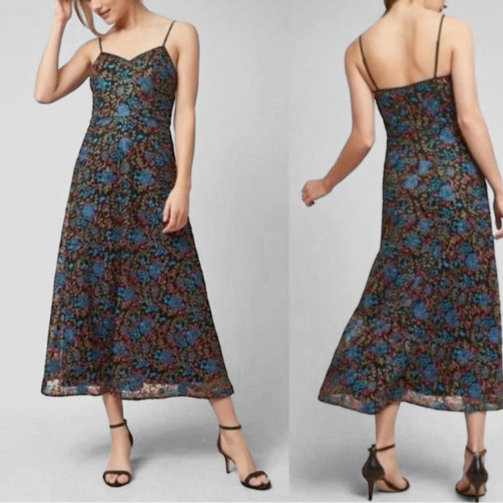 ML Monique Lhuillier Anthropologie Embroidered Floral Dress 0P Petite